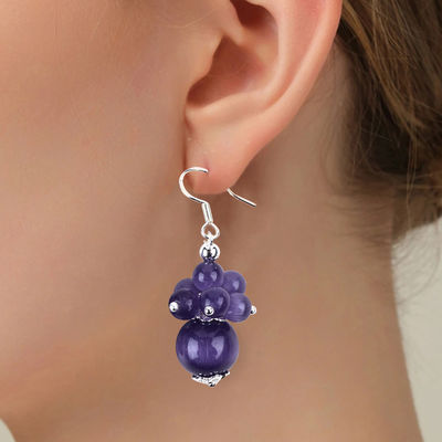 Ojo de gato púrpura de 8 mm, hecho a mano, con cuentas, Dangle, un arete de flores de diseño único, para uso diario
