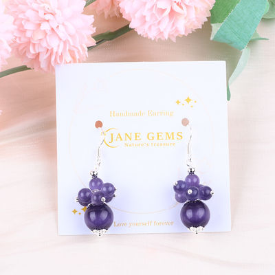 Ojo de gato púrpura de 8 mm, hecho a mano, con cuentas, Dangle, un arete de flores de diseño único, para uso diario