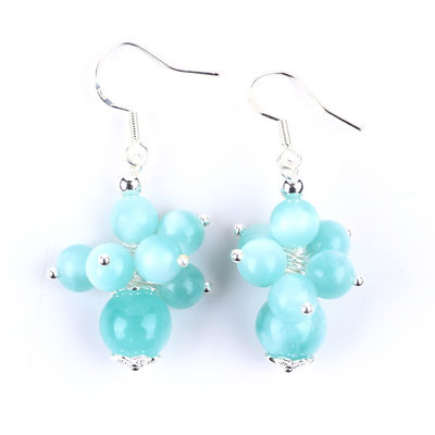 Hecho a mano Lago Ligero Jade Azul Curación Espiritual Perla Redonda Flor Dangle Ahorro Para Joyería Regalo