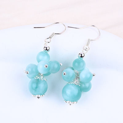 Hecho a mano Lago Ligero Jade Azul Curación Espiritual Perla Redonda Flor Dangle Ahorro Para Joyería Regalo