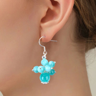 Hecho a mano Lago Ligero Jade Azul Curación Espiritual Perla Redonda Flor Dangle Ahorro Para Joyería Regalo