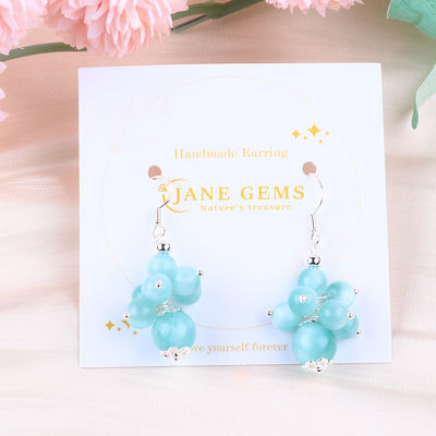 Hecho a mano Lago Ligero Jade Azul Curación Espiritual Perla Redonda Flor Dangle Ahorro Para Joyería Regalo