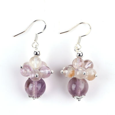 Orecillos de piedra natural 8MM 10MM Curativo Lavanda Azeztulita Cristal con cuentas Dangle Orecillos de flores