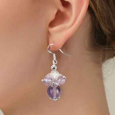 Orecillos de piedra natural 8MM 10MM Curativo Lavanda Azeztulita Cristal con cuentas Dangle Orecillos de flores