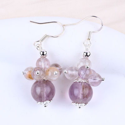 Orecillos de piedra natural 8MM 10MM Curativo Lavanda Azeztulita Cristal con cuentas Dangle Orecillos de flores