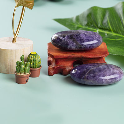 Ametista natural pulida piedra de palma Ametista de bolsillo piedra preciosa Ametista Piedra de preocupación para aliviar el estrés Decoración del hogar