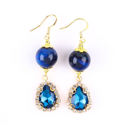 Personalizado 12MM de piedra cristalina Ojo de tigre azul con lágrima azul brillante Gota de encanto Ahorro corto para regalar