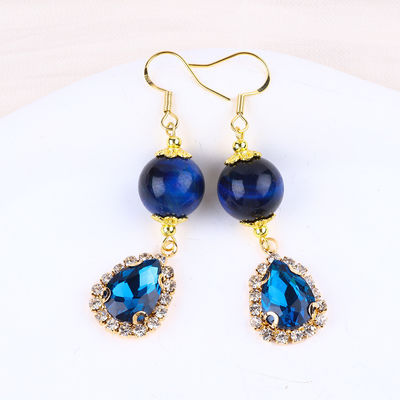 Personalizado 12MM de piedra cristalina Ojo de tigre azul con lágrima azul brillante Gota de encanto Ahorro corto para regalar