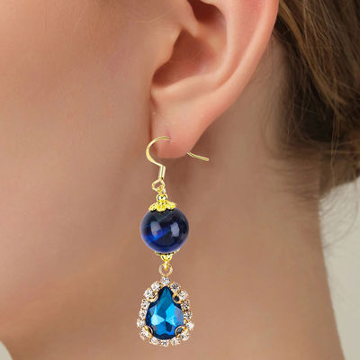Personalizado 12MM de piedra cristalina Ojo de tigre azul con lágrima azul brillante Gota de encanto Ahorro corto para regalar