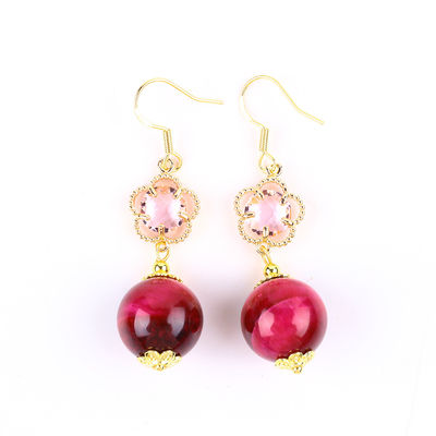 14MM Rosado Ojo de Tigre Rojo Con Flor Rosa Encantador Forma Redonda Corto Roto de Oídos Para Regalo de Fiesta