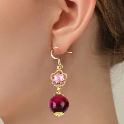 14MM Rosado Ojo de Tigre Rojo Con Flor Rosa Encantador Forma Redonda Corto Roto de Oídos Para Regalo de Fiesta