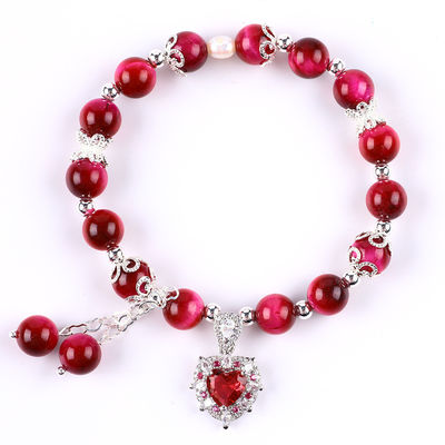 8 mm de piedra redonda rosa de ojo de tigre rojo con cuentas brazalete estirador