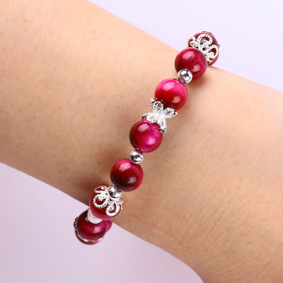 8 mm de piedra redonda rosa de ojo de tigre rojo con cuentas brazalete estirador