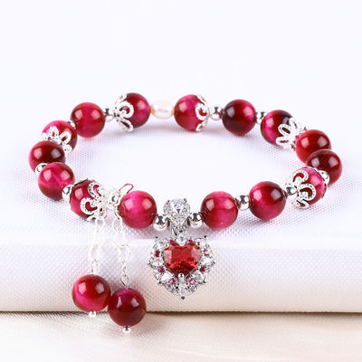 8 mm de piedra redonda rosa de ojo de tigre rojo con cuentas brazalete estirador