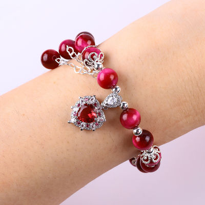 8 mm de piedra redonda rosa de ojo de tigre rojo con cuentas brazalete estirador
