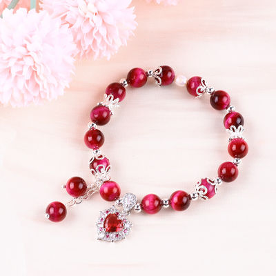 8 mm de piedra redonda rosa de ojo de tigre rojo con cuentas brazalete estirador