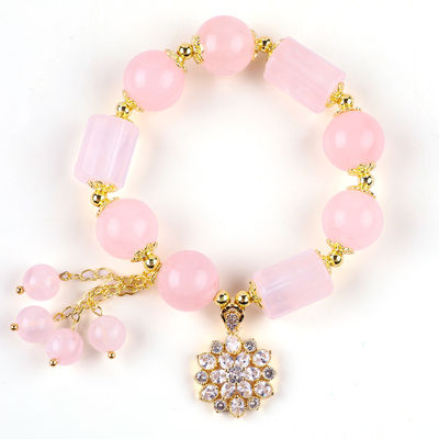12MM 14MM Brazalete de cuerdas de cristal rosa rosa de piedra preciosa curativa Brazaletes