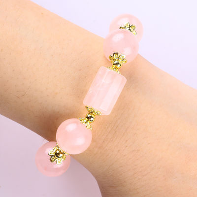 12MM 14MM Brazalete de cuerdas de cristal rosa rosa de piedra preciosa curativa Brazaletes