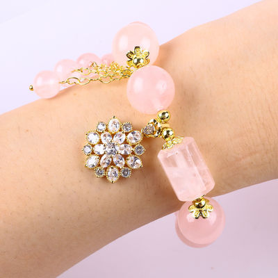 12MM 14MM Brazalete de cuerdas de cristal rosa rosa de piedra preciosa curativa Brazaletes