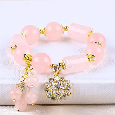12MM 14MM Brazalete de cuerdas de cristal rosa rosa de piedra preciosa curativa Brazaletes