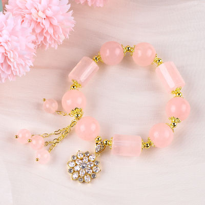 12MM 14MM Brazalete de cuerdas de cristal rosa rosa de piedra preciosa curativa Brazaletes