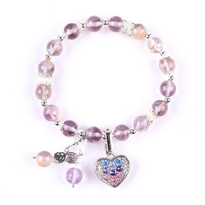 Brazalete de perlas de piedra natural de lavanda hecha a mano