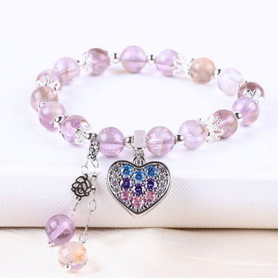 Brazalete de perlas de piedra natural de lavanda hecha a mano