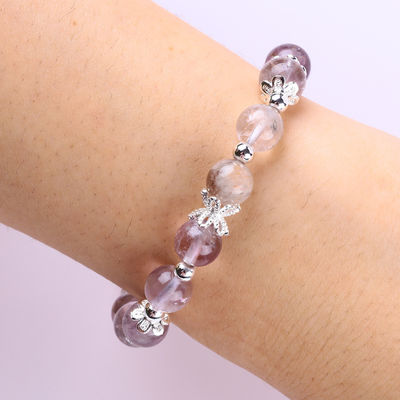 Brazalete de perlas de piedra natural de lavanda hecha a mano