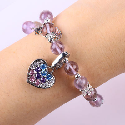 Brazalete de perlas de piedra natural de lavanda hecha a mano