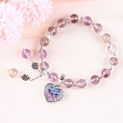 Brazalete de perlas de piedra natural de lavanda hecha a mano