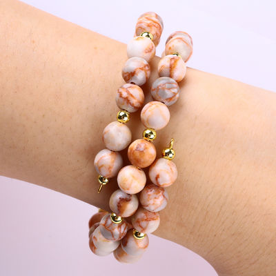 Red Red Piedra hecha a mano Joyería de piedra preciosa doble capa brazalete de cuentas ajustable