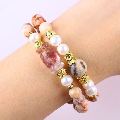 Red Red Piedra hecha a mano Joyería de piedra preciosa doble capa brazalete de cuentas ajustable
