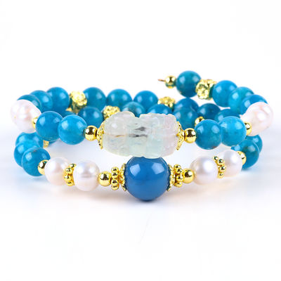 8MM piedra cristalina natural Apatita poder curativo piedra preciosa doble capa de cuentas brazalete ajustable para joyería regalo