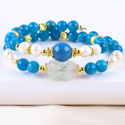 8MM piedra cristalina natural Apatita poder curativo piedra preciosa doble capa de cuentas brazalete ajustable para joyería regalo