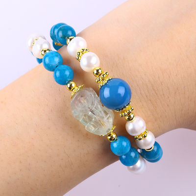 8MM piedra cristalina natural Apatita poder curativo piedra preciosa doble capa de cuentas brazalete ajustable para joyería regalo