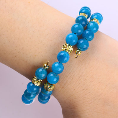 8MM piedra cristalina natural Apatita poder curativo piedra preciosa doble capa de cuentas brazalete ajustable para joyería regalo