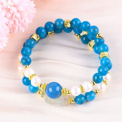 8MM piedra cristalina natural Apatita poder curativo piedra preciosa doble capa de cuentas brazalete ajustable para joyería regalo