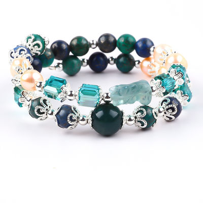 Unicornio esculpido ajustable 2 capas Azurita piedra cristal brazalete