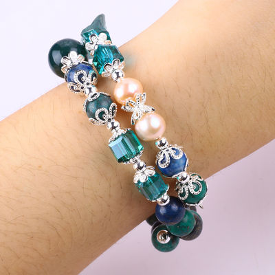 Unicornio esculpido ajustable 2 capas Azurita piedra cristal brazalete