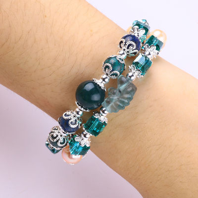 Unicornio esculpido ajustable 2 capas Azurita piedra cristal brazalete