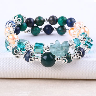 Unicornio esculpido ajustable 2 capas Azurita piedra cristal brazalete