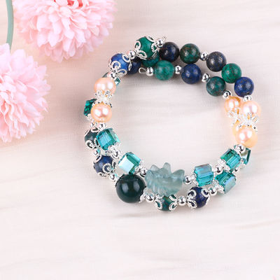 Unicornio esculpido ajustable 2 capas Azurita piedra cristal brazalete