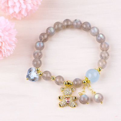 Labradorita / Ametista Natural de piedra preciosa pulsera Reduce la energía negativa