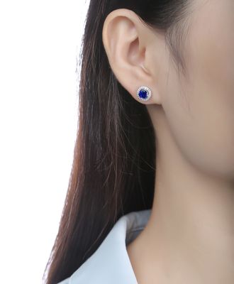 Azul 925 plata esterlina zircón redondo de piedra preciosa orejas para regalar