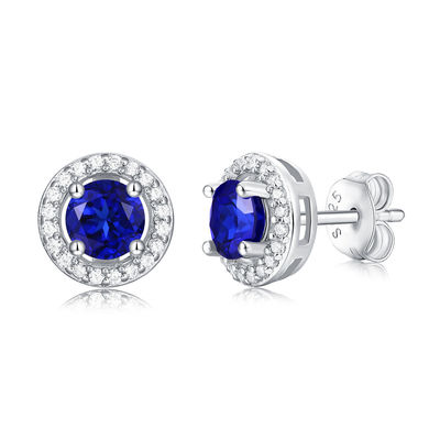 Azul 925 plata esterlina zircón redondo de piedra preciosa orejas para regalar