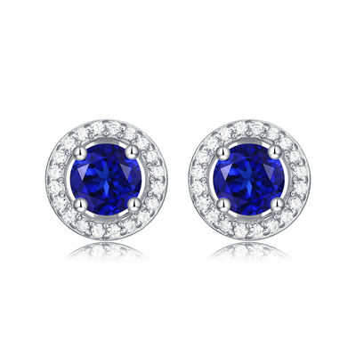 Azul 925 plata esterlina zircón redondo de piedra preciosa orejas para regalar