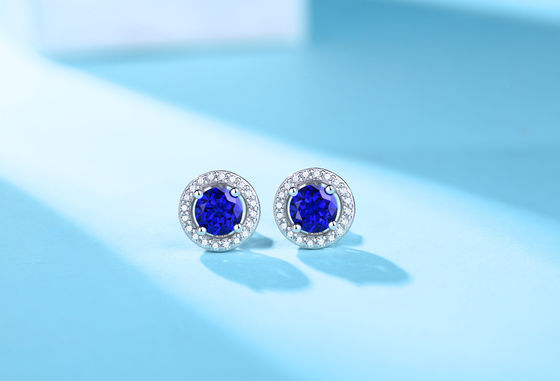 Azul 925 plata esterlina zircón redondo de piedra preciosa orejas para regalar