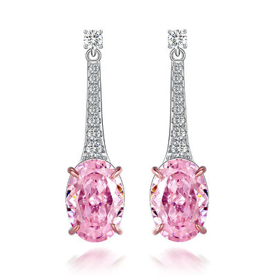 925 de plata esterlina Zircon Long Oval Los aretes de color personalizado