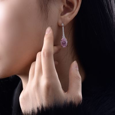 925 de plata esterlina Zircon Long Oval Los aretes de color personalizado