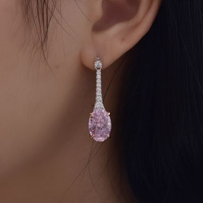 925 de plata esterlina Zircon Long Oval Los aretes de color personalizado